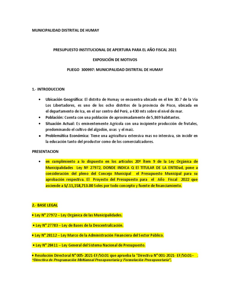 Presupuesto Municipal Humay 2022 | PDF | Presupuesto | Impuestos