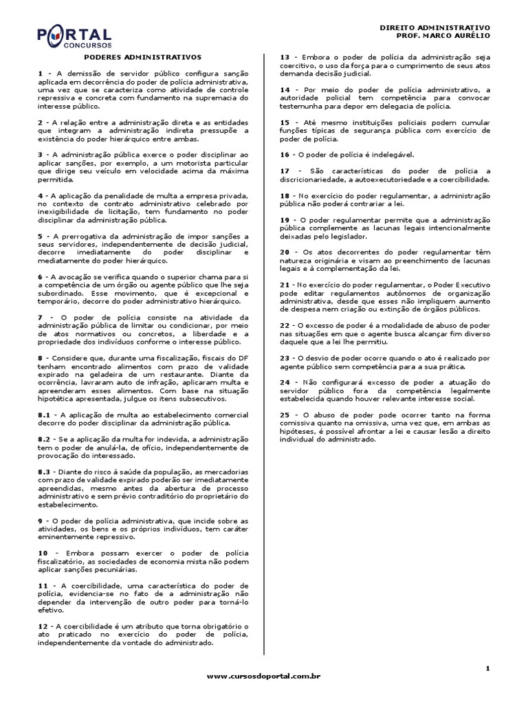 Questões Poderes Administrativos | PDF | Poder Policial (Lei ...