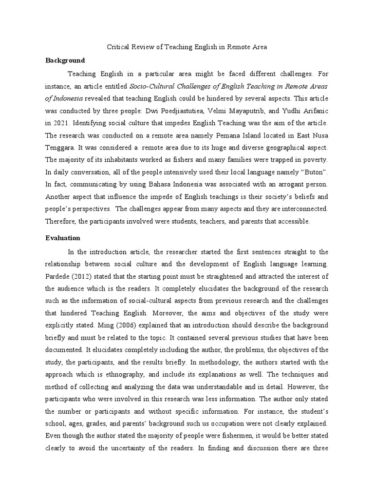 Critical Review of Teaching English in Remote Area PDF Methodology
