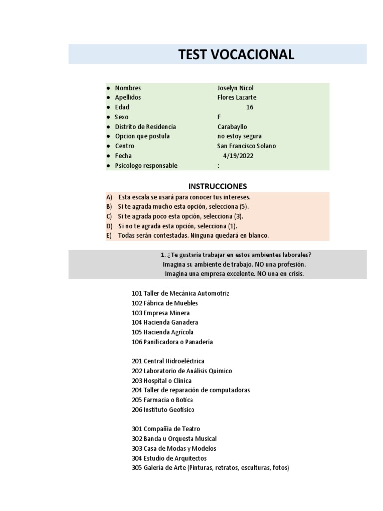 Test Vocacional | PDF | Business