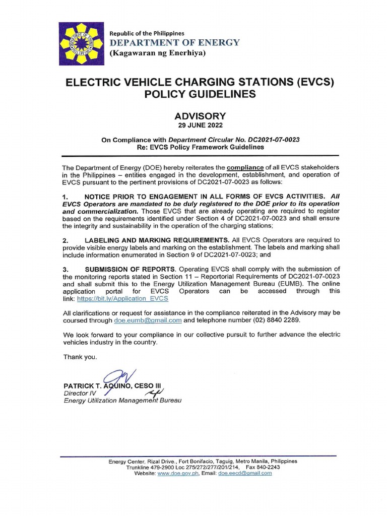 Advisory On Electric Vehicle Charging Station (EVCS) Policy Guidelines ...