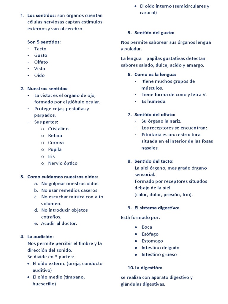 Los Sentidos Pdf Oído Gusto