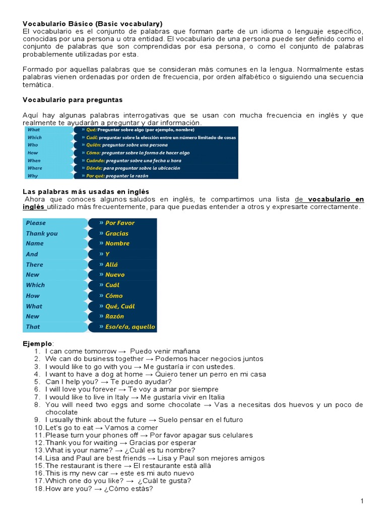 Vocabulario Básico | PDF | Léxico | Lingüística