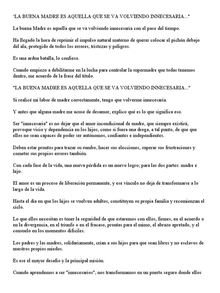 LA BUENA MADRE ES AQUELLA QUE SE VA VOLVIENDO INNECESARIA | PDF | Amor