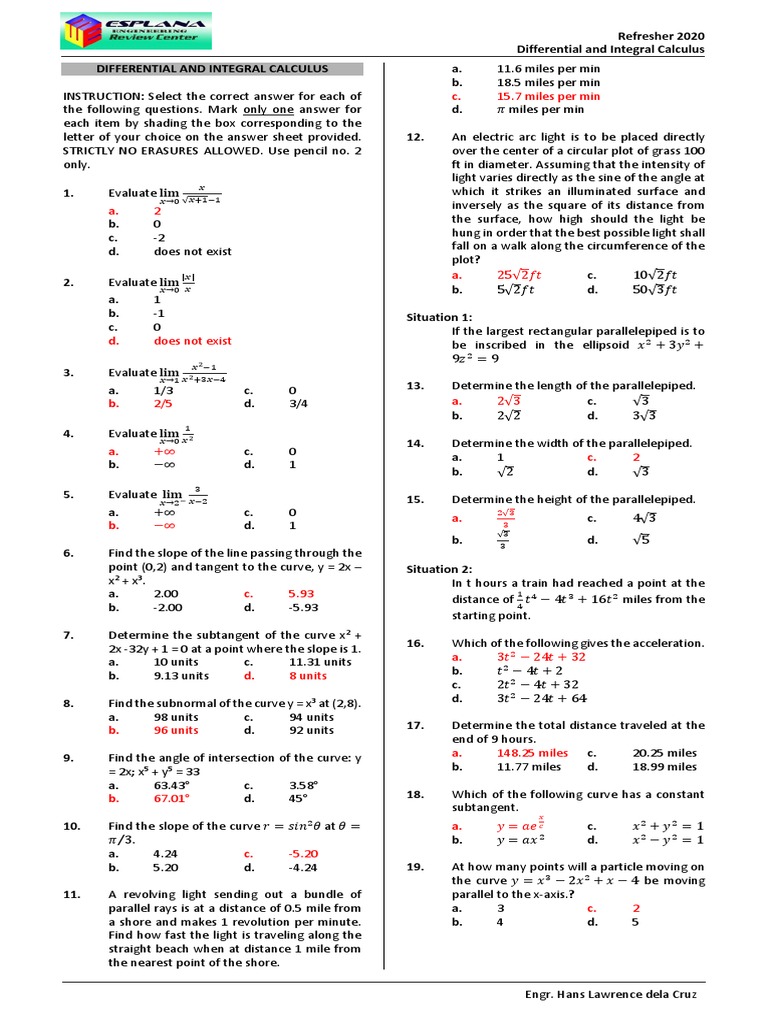 REFRESHER (DifferentialandIntegralCalculuswithanswer) PDF Area