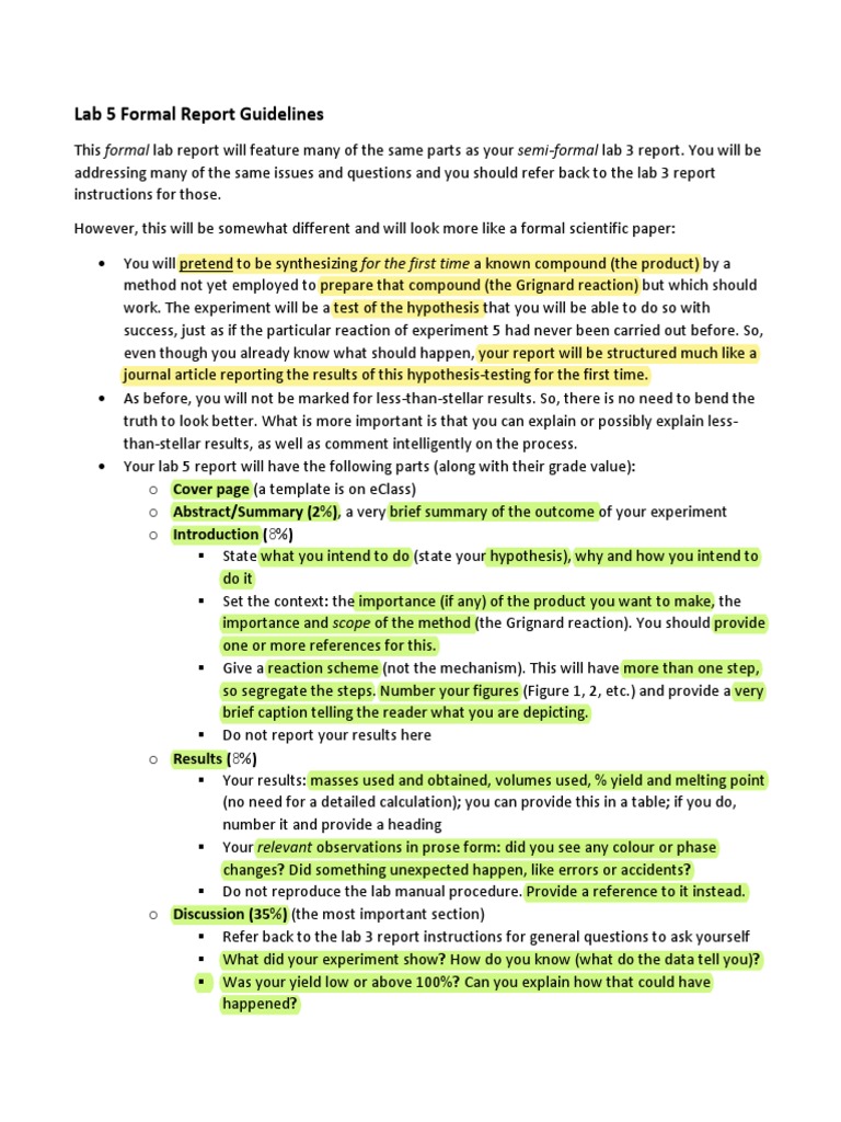 Lab 5 Report Guidelines for Grignard Reaction | PDF