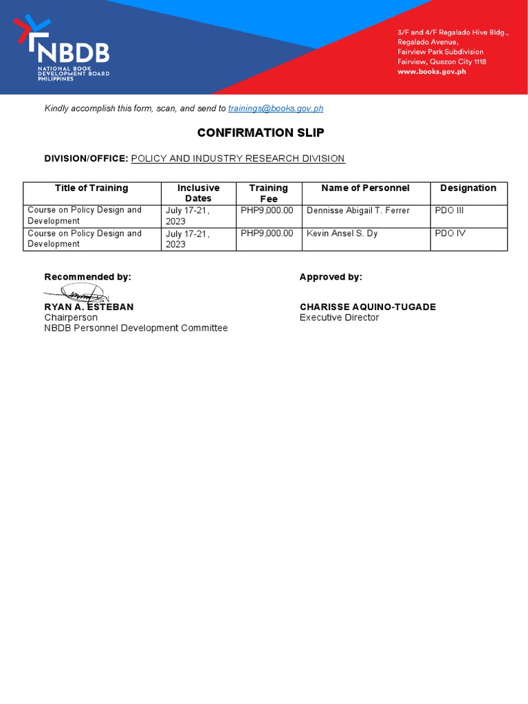 Confirmation Slip for Policy Training | PDF | Business