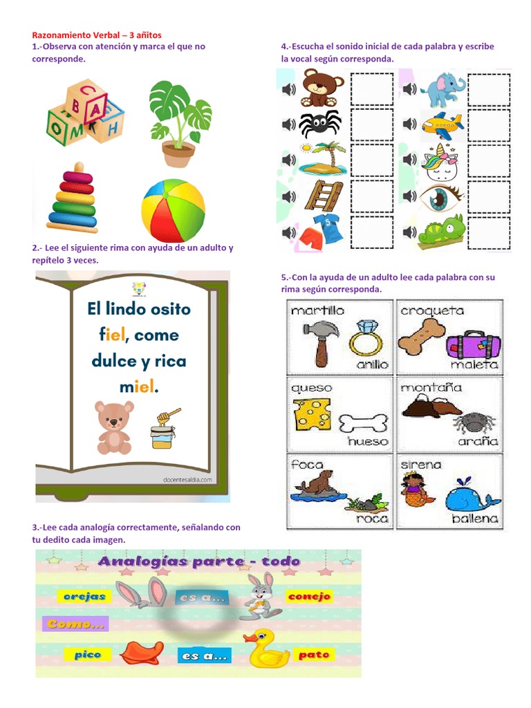 Razonamiento Verbal para Niños de 3 Años | PDF | Artes del Lenguaje y ...