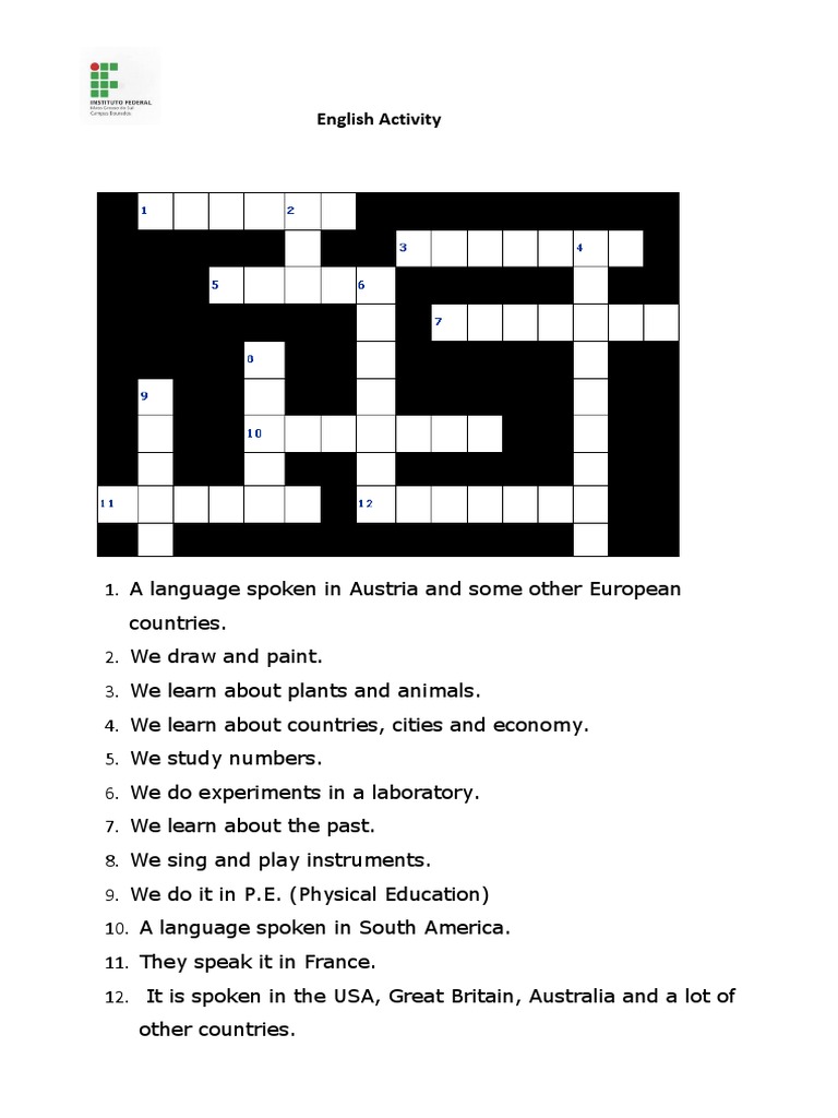 Crossword - School Subjects | PDF | Language Arts & Discipline ...
