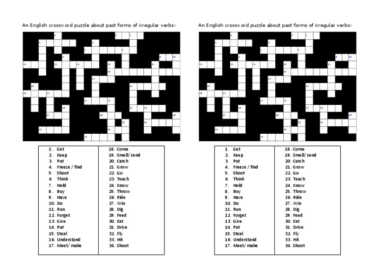 Irregular Verbs Crossword Puzzle | PDF