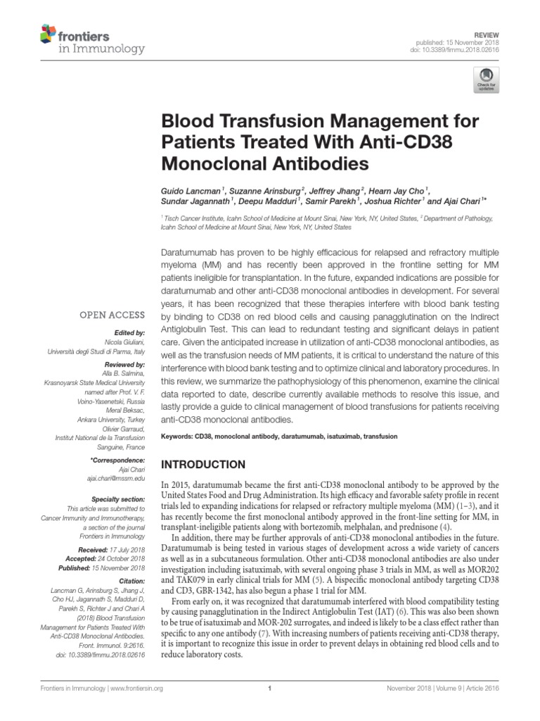 Blood Transfusion Management For Patients Treated With AntiCD38
