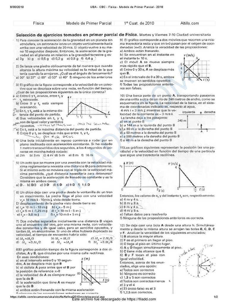 UBA - CBC - Fisica - Modelo de Primer Parcial - 2018 | PDF