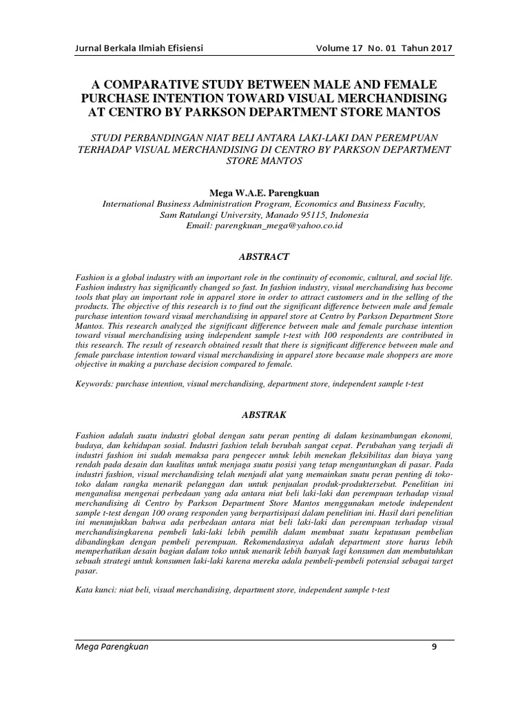 A COMPARATIVE STUDY BETWEEN MALE AND FEMALE PURCHASE INTENTION TOWARD ...