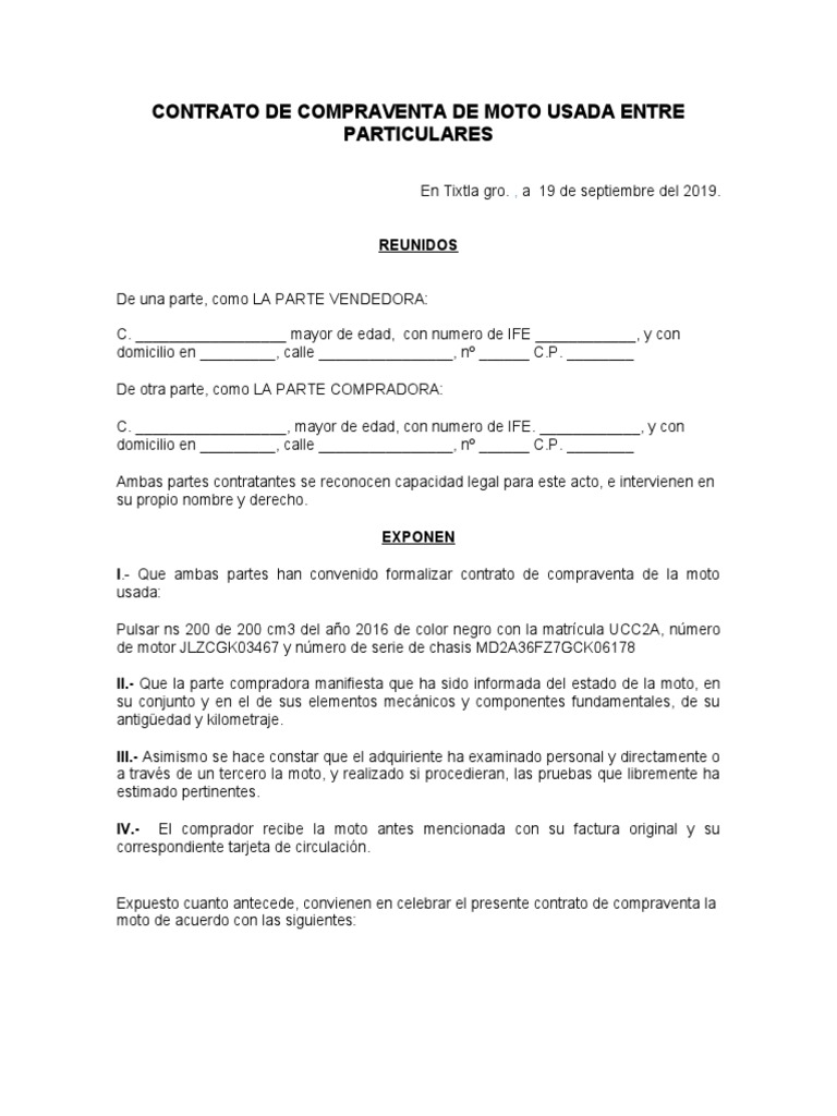 Contrato de Compraventa Moto | PDF | Justicia | Crimen y violencia