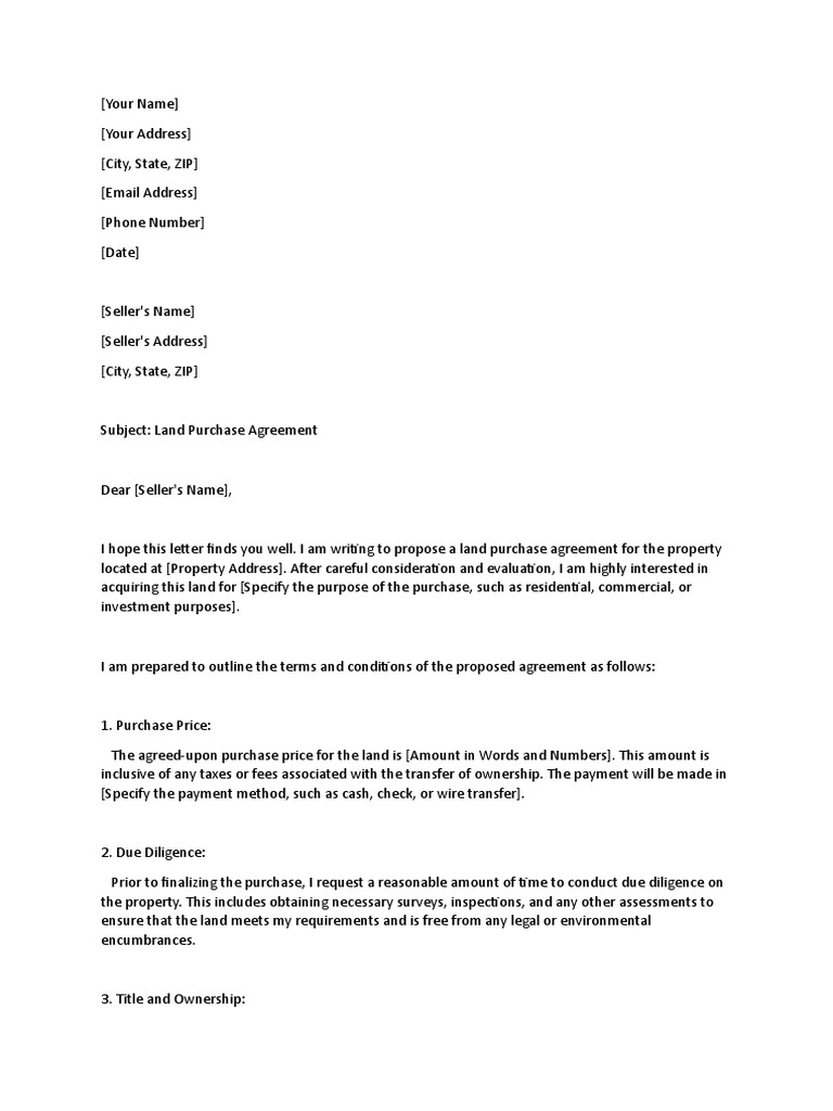 Land Purchase Agreement Template PDF Due Diligence Payments