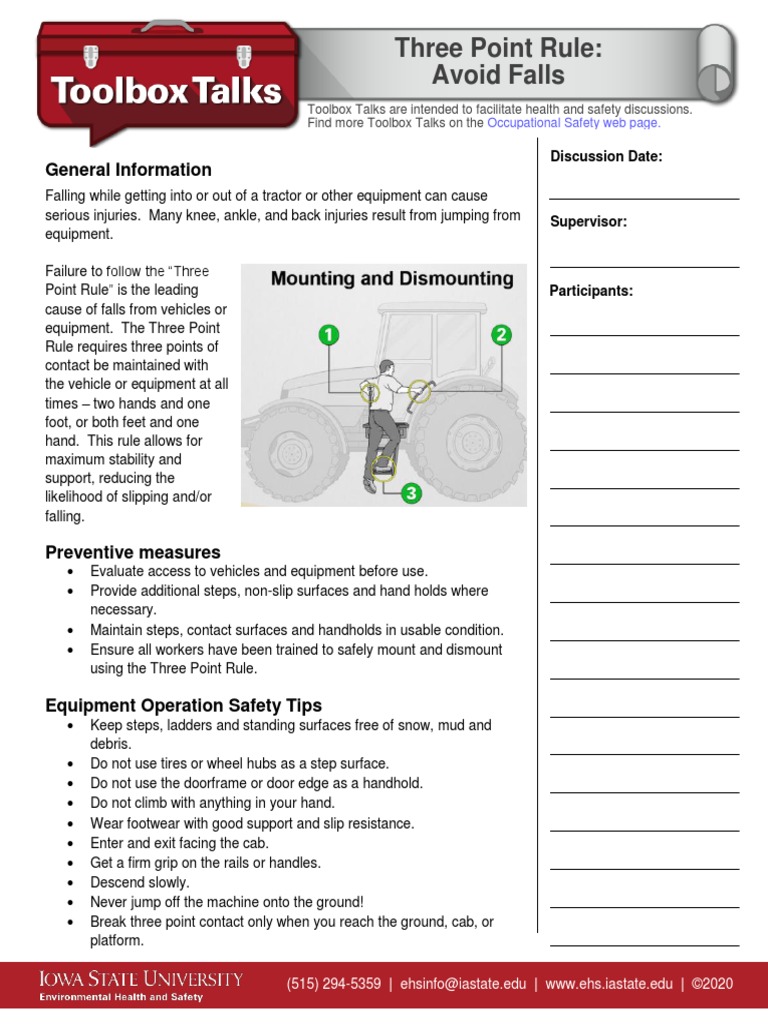Toolbox Talks - Three Point Rule_Avoid Falls | PDF