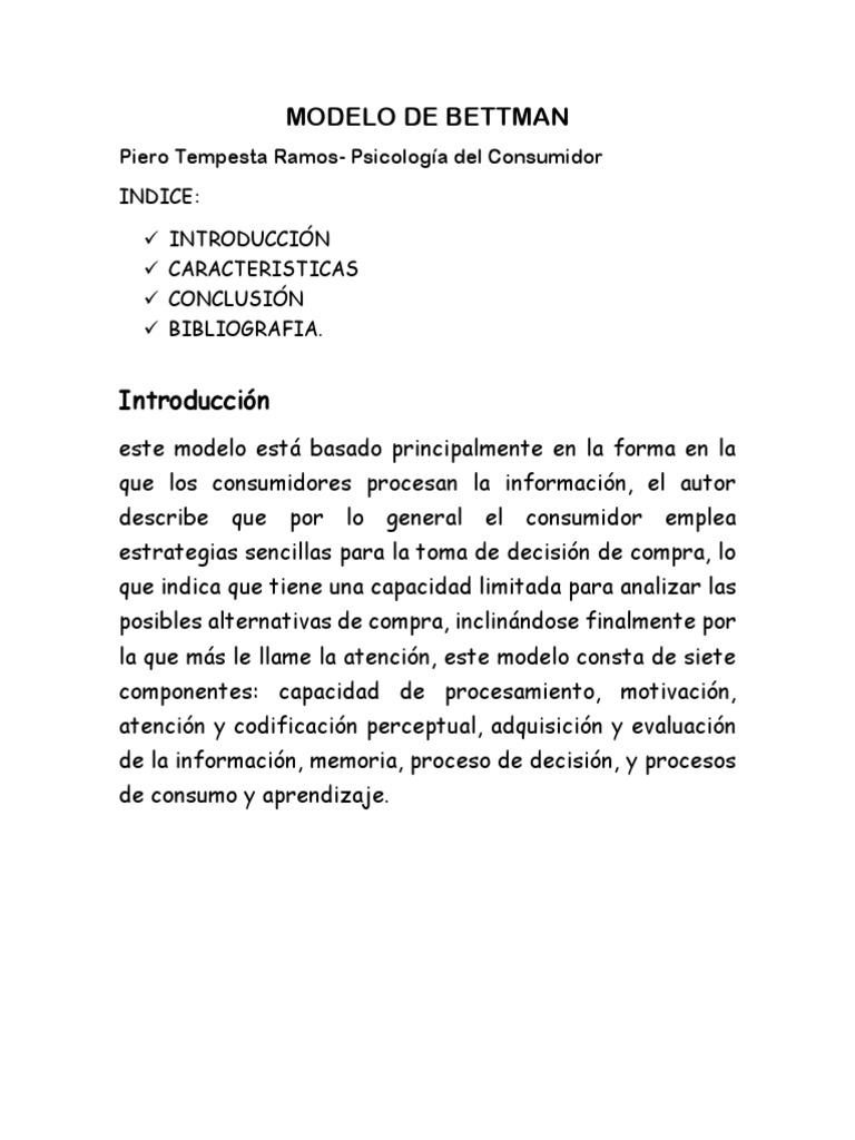 Modelo de Bettman en Decisiones de Compra | PDF | Los consumidores ...