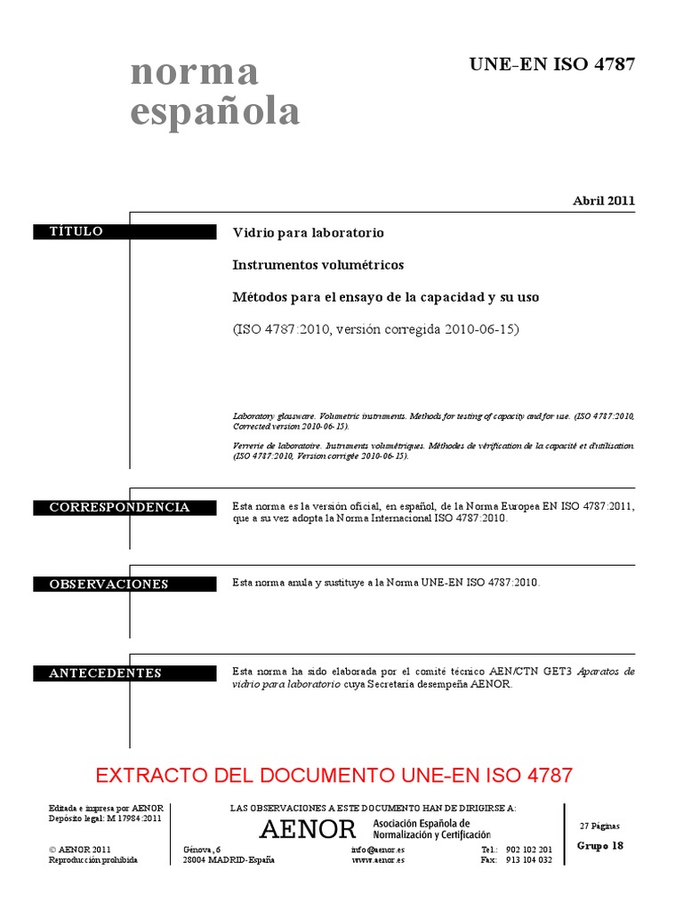 Norma ISO 4787: Métodos de Calibración | PDF | Calibración | Laboratorios