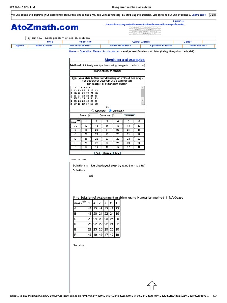 Hungarian Method Calculator | PDF | Computational Science | Algorithms