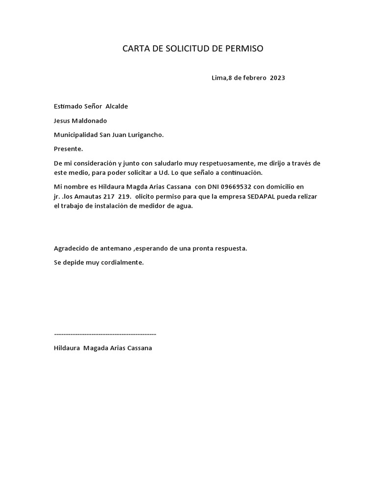 Carta de Solicitud de Permiso | PDF