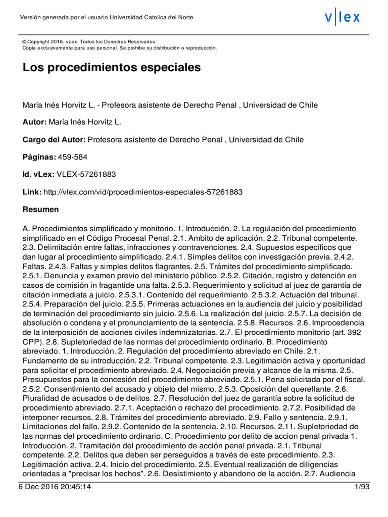 Horvitz, María InésProcedimientos Especiales PDF Derecho penal Queja