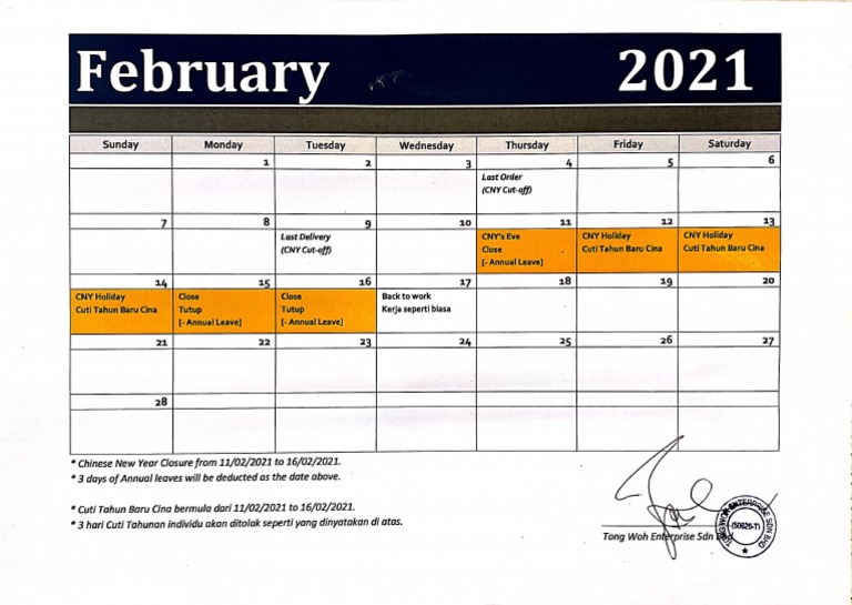 CNY Public Holiday Calendar PDF