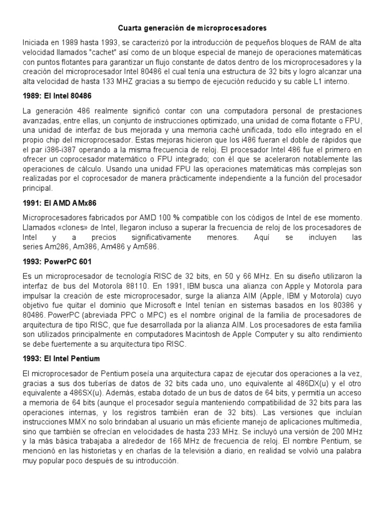 Cuarta Generación de Microprocesadores | PDF | Microprocesador | Bienes ...