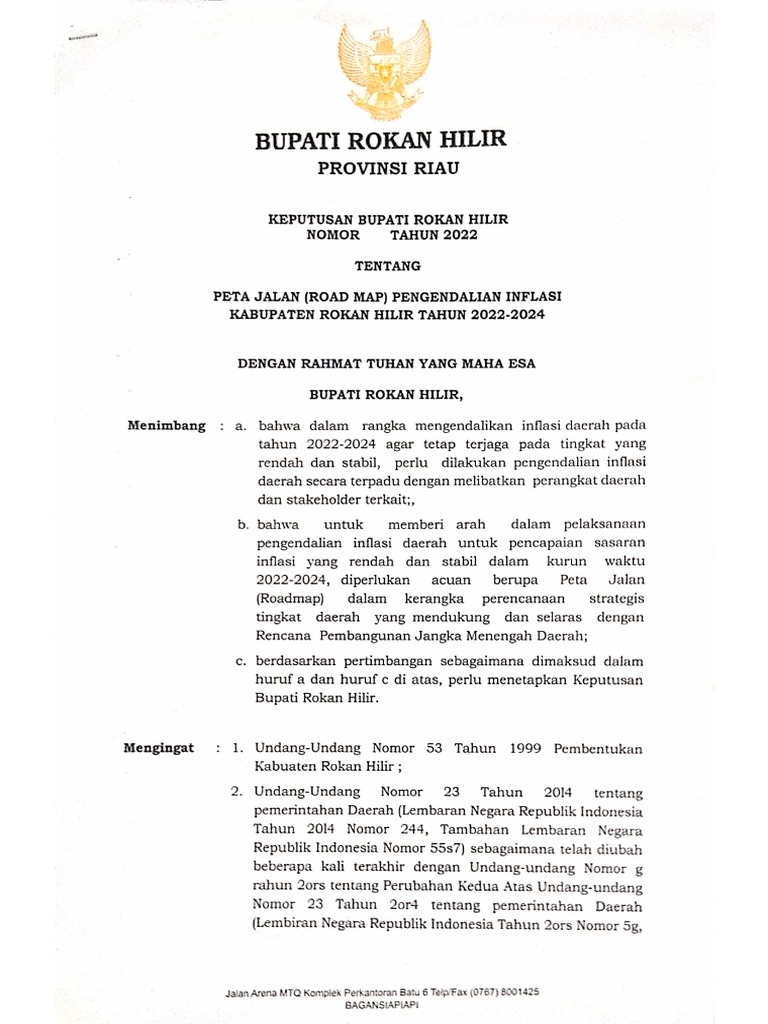 Peta Jalan Roadmap Pengendalian Inflasi Rohil | PDF