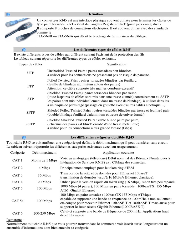 Schéma de câblage RJ45 et normes | PDF | Électronique | Informatique