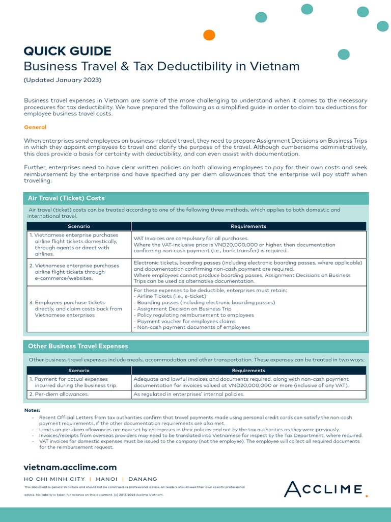 Business Travel Deduction 2022 PDF Per Diem Payments