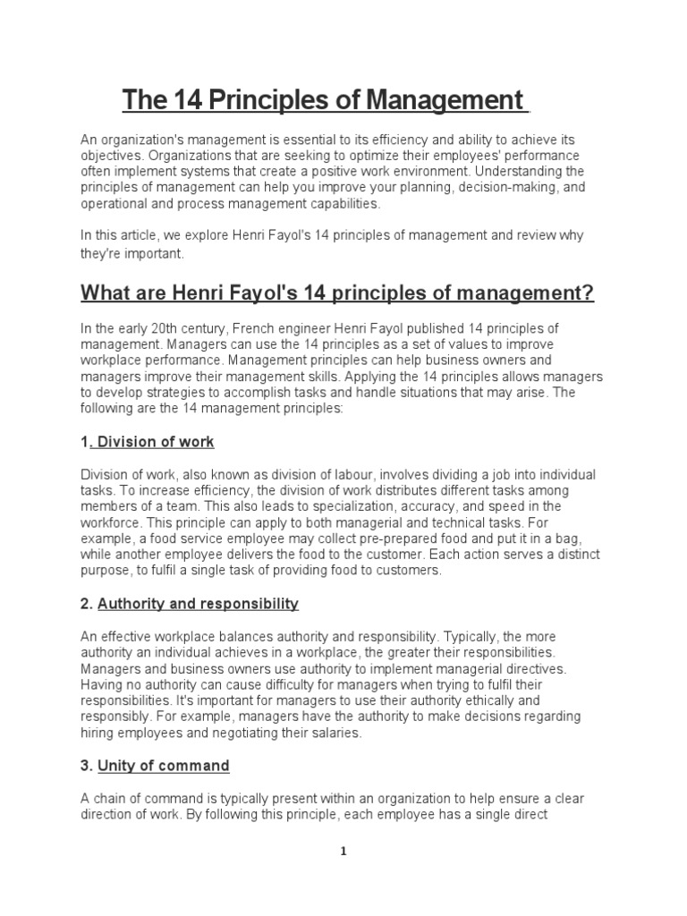 Understanding Fayol's 14 Principles | PDF | Employment | Business Economics