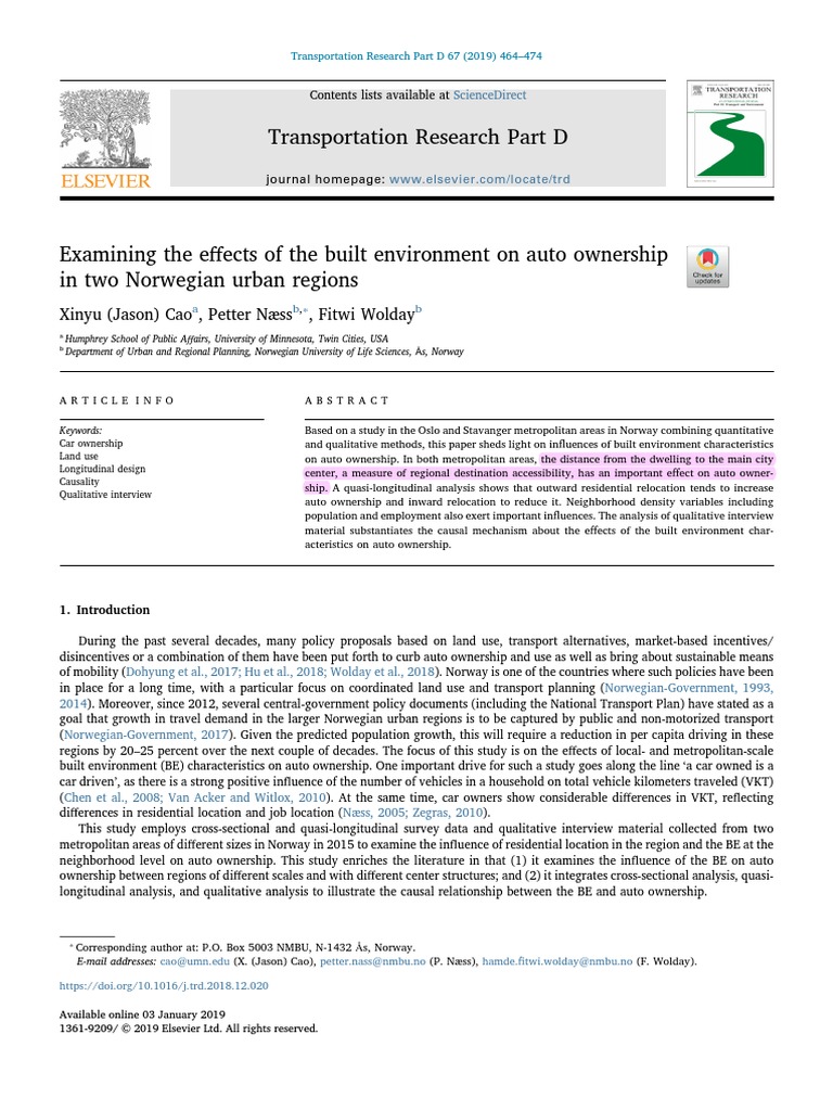 Examining The Effects of The Built Environment On Auto Ownershipin Two ...