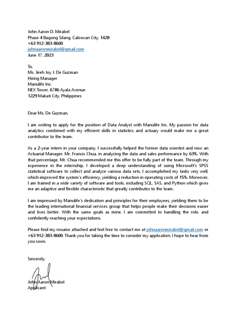 Sample of application letter pdf