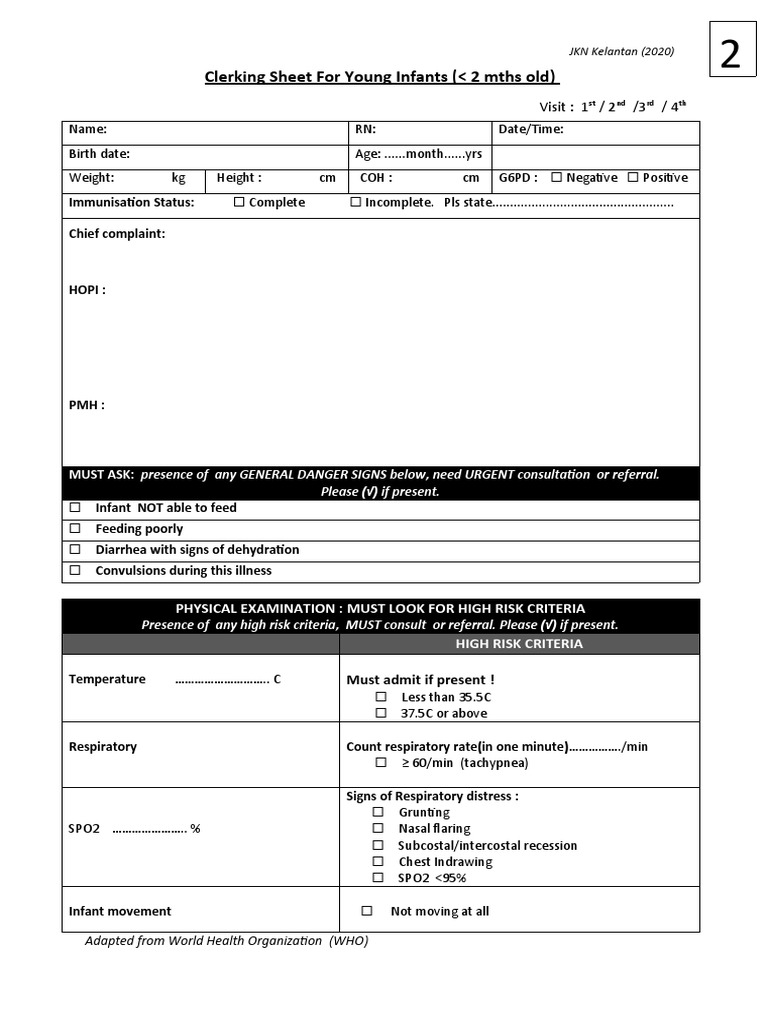 Infant Clerking Sheet Template | PDF | Human Diseases And Disorders ...