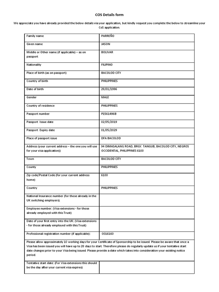 JASON-COS Details Template (Of) | PDF | Travel Visa | Government