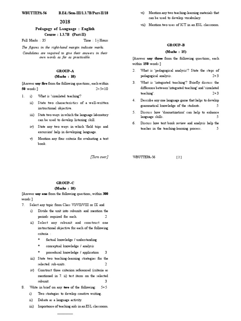 English Language Pedagogy Exam Guide | PDF | Pedagogy | English As A ...
