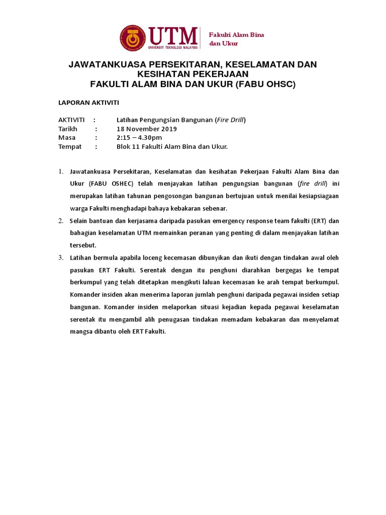 Fire Drill Report Pdf