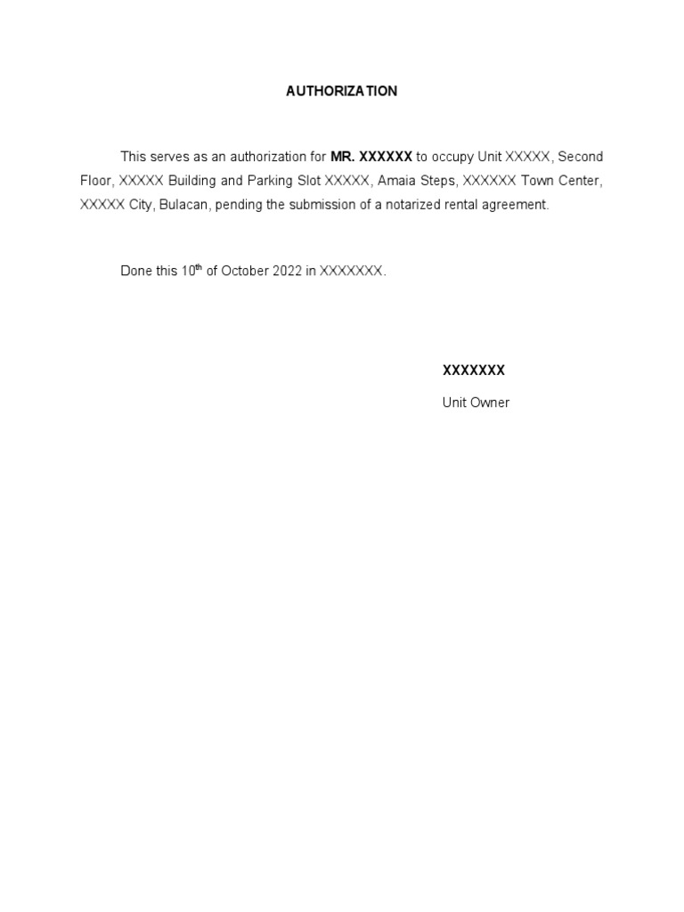 Authorization for Unit Occupancy | PDF