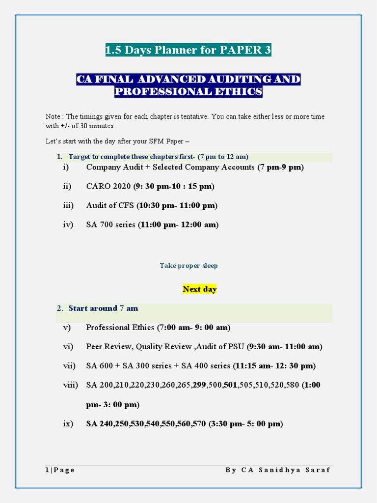 1.5-Day Study Plan for CA Final Audit | PDF | Technology & Engineering