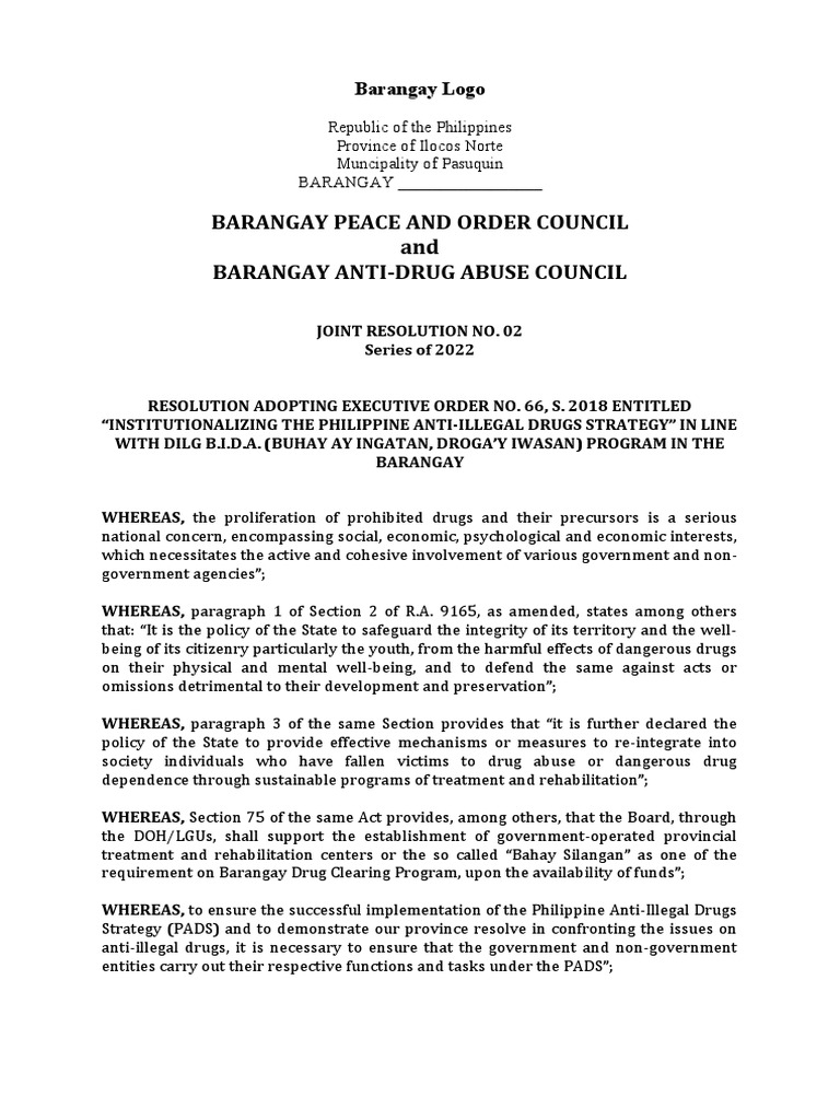 Barangay Anti-Drug Resolution 2022 | PDF | Justice | Crime & Violence