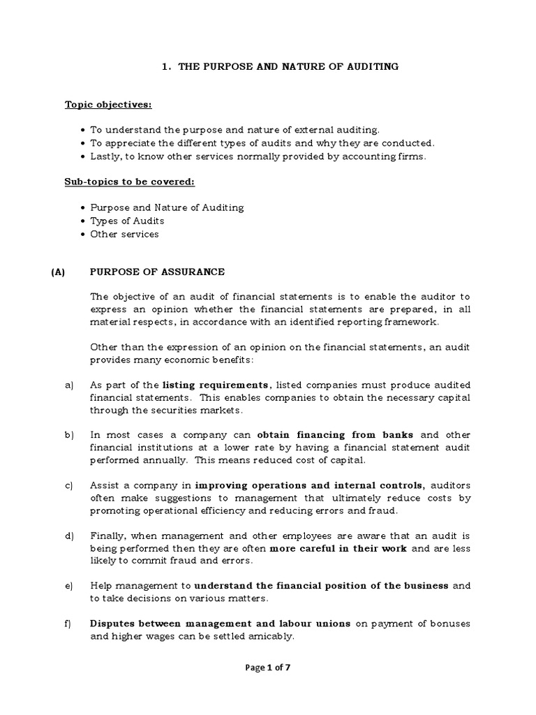 Purpose and Nature of Auditing | PDF | Audit | Financial Audit