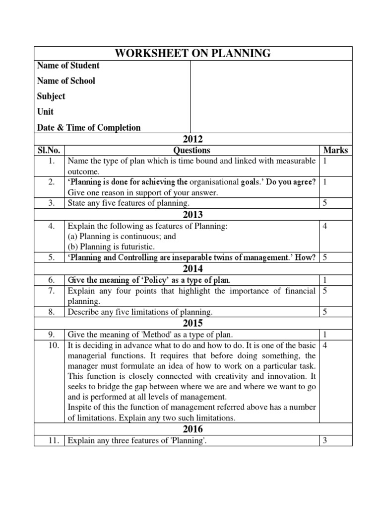 Planning Worksheet for Students | PDF | Business Economics | Business