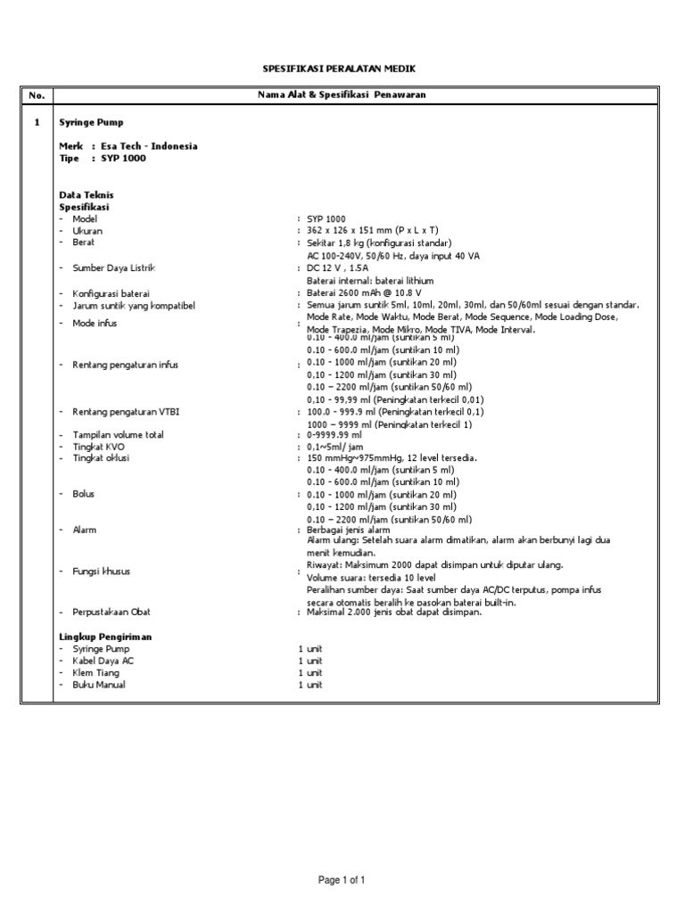 Spesifikasi SYP 1000 | PDF