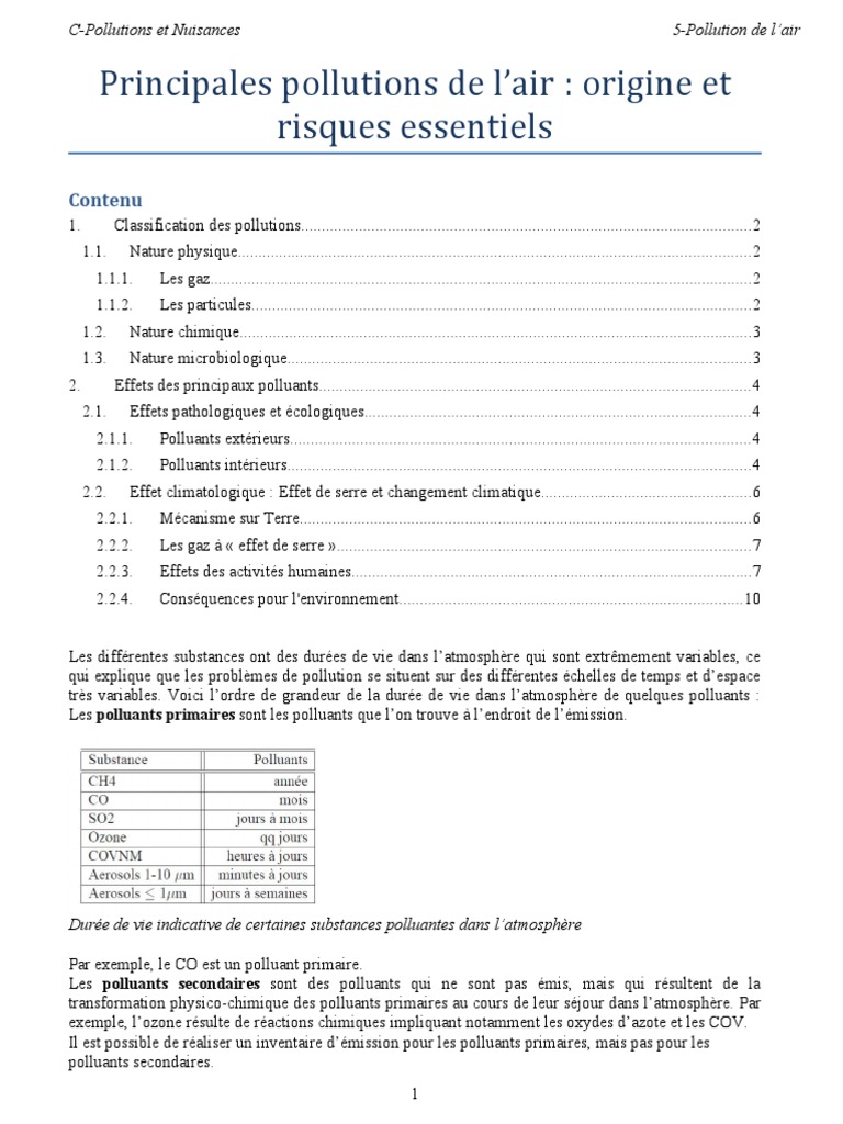 Pollution de l'air : Origines et effets | PDF | Pollution de l'air ...