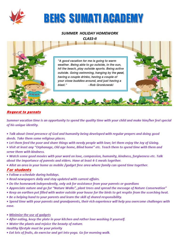 Class 2 Holiday Homework Pdf