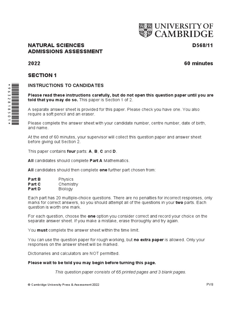 Natural Sciences Admissions Test 2022 | PDF | Atoms | Isotope