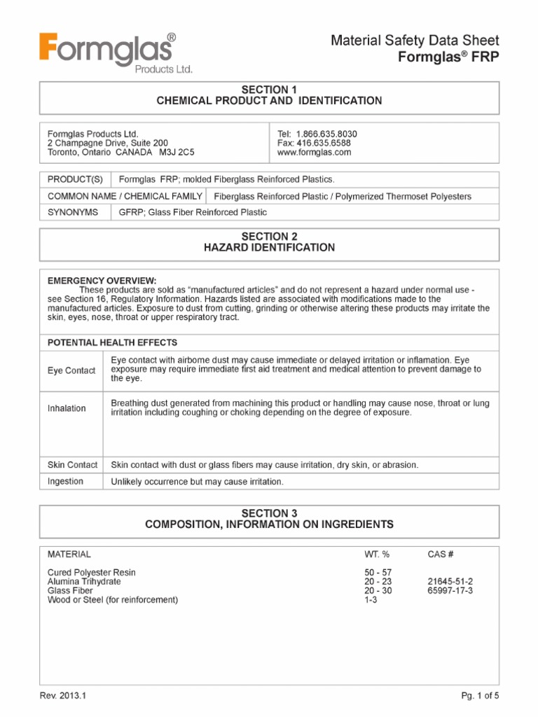 Formglas FRP MSDS 2013 1 | PDF
