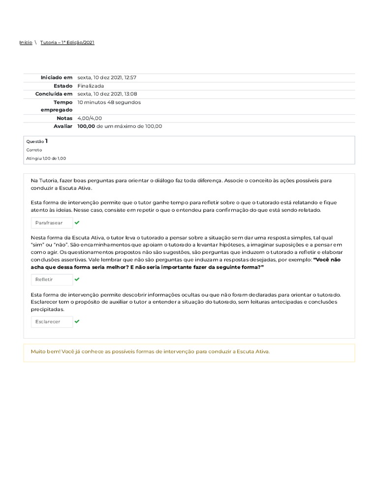 Questionário Avaliativo Do Módulo 2 - Revisão Da Tentativa | PDF | Mediação