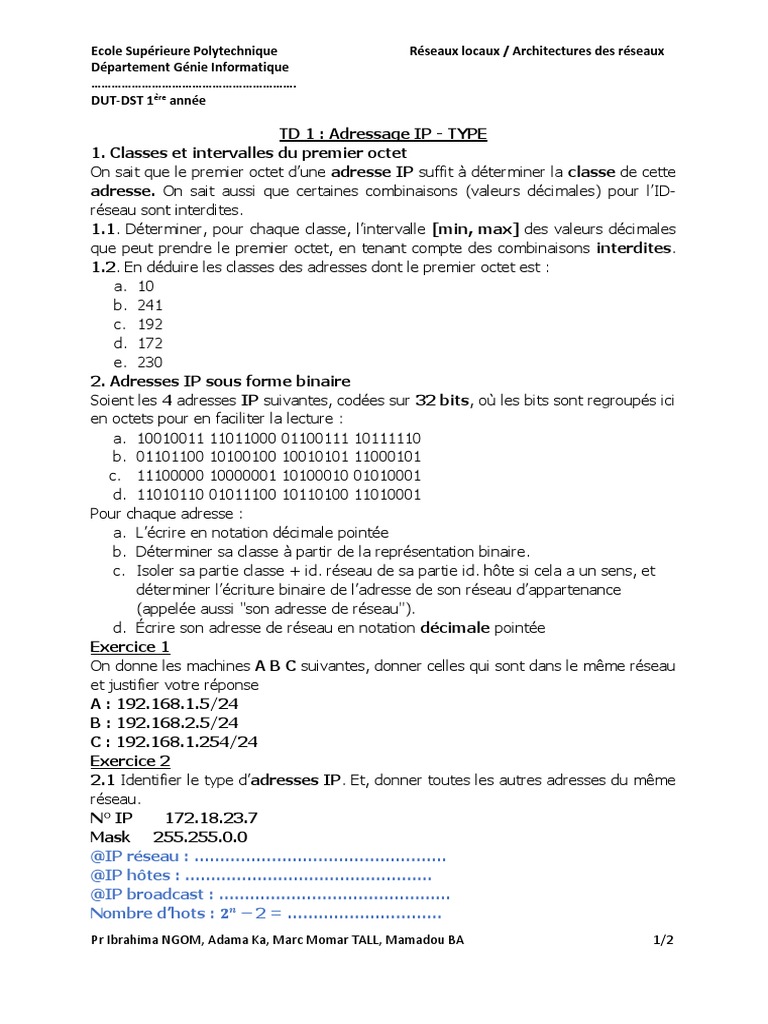 Adressage IP et classes d'adresses | PDF | Adresse IP | Protocoles réseau