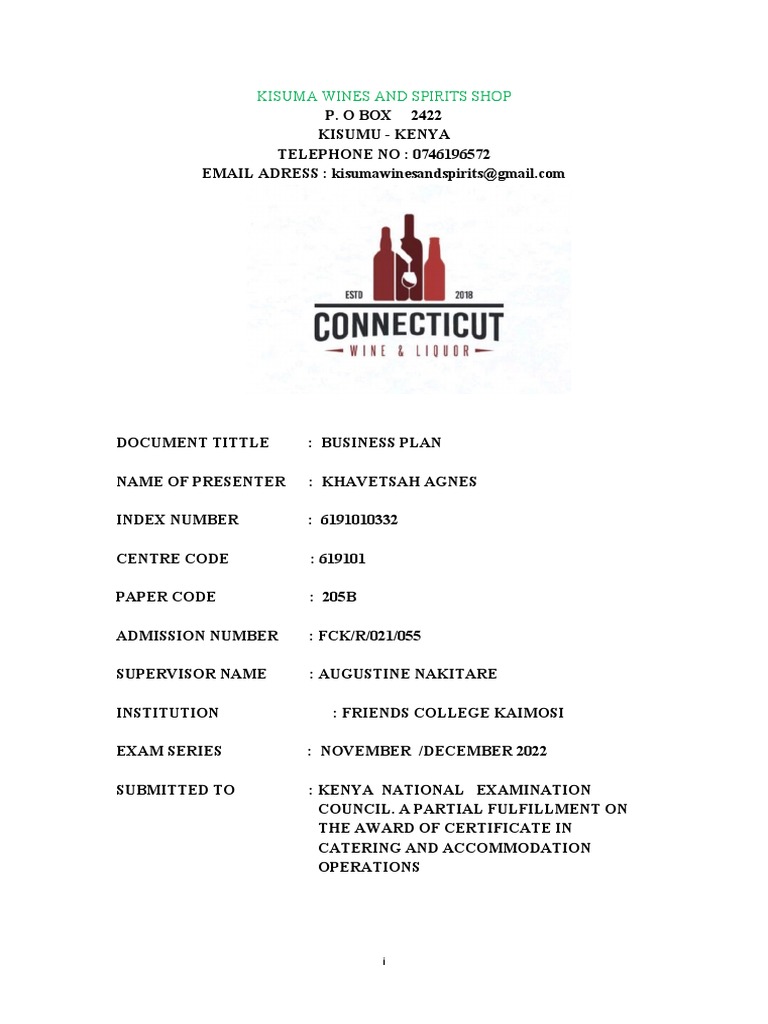 Kisuma Wines and Spirits Shop PDF Employment Marketing